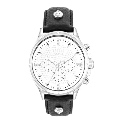Versus Versace Chrono Lion Modern Collection Luxury Mens Watch Timepieces with a Black Strap Featuring a Stainless Steel Case and a Silver Dial