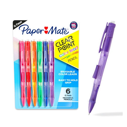Paper Mate Clearpoint Mechanical Pencils, 0.7 mm Lead Pencil, Refillable, Vibrant Colors, Comfortable Grip, 6 Pack