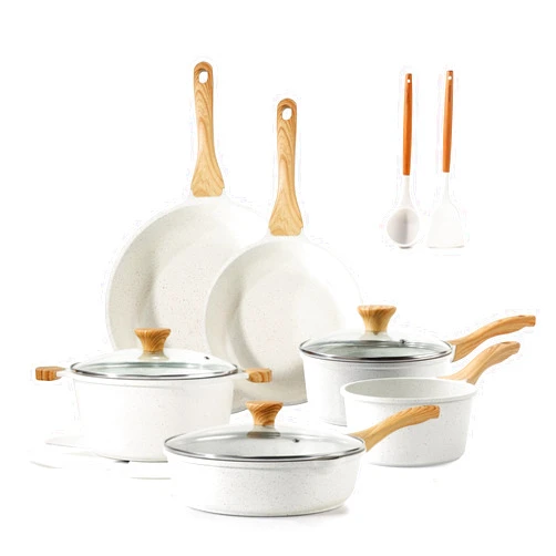 SENSARTE Nonstick Ceramic Cookware Set 16-Piece, Healthy Pots and Pans Set, Non-toxic Kitchen Cooking Set with Stay-Cool Handles, Silicone Utensils and Pot Protectors, PFAS/PTFE/PFOA Free