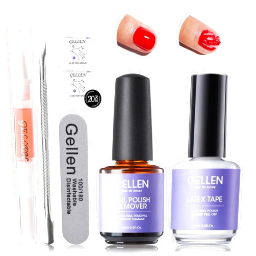Gellen Gel Polish Remover Kit - Gel Nail Polish Remover with Latex Tape Peel Off Liquid and Manicure Tools, Quick & Easy Gel Polish Remover in 2-5 minutes, No Damage to Nails