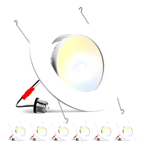 Amico 5/6 Inch Retrofit Eyeball Gimbal Can Lights 6 Pack, 5CCT LED Recessed Lights Directional Angled Trim Adjustable Ceiling Downlight, 2700K/3000K/4000K/5000K/6000K, 16W=150W, 1500 LM- ETL&FCC
