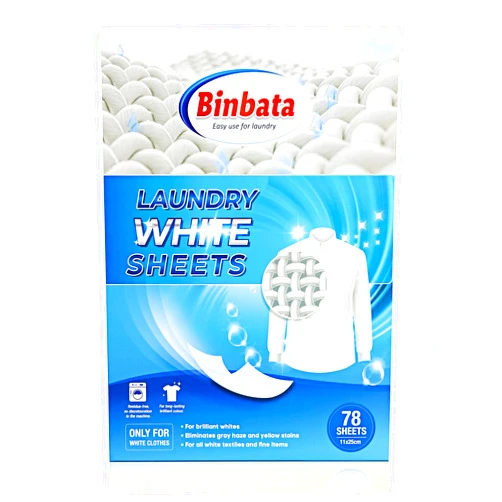 Binbata Eco Laundry Whitener Sheets 78 Count – Binbata Unscented High Concentrated Laundry Bleach, Effectively Remove Yellowing & Greying, Safe for Sensitive Skin, Available in all Washing Machines