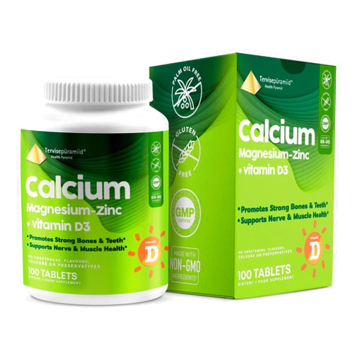 Health Pyramid Tervisepuramiid Health Pyramid Calcium Magnesium Zinc with Vitamin D3 Supplement for Strong Bones and Teeth Cal Mag Zinc Supports Nerve and Muscle Health 100 Vegan Tablets
