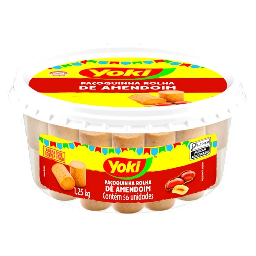 YOKI Pacoquinha Doce de Amendoim Rolha 1.25 kg. | Ground Peanut Candy Roll 2.75 lbs. - 56 Rolls. Gluten Free.