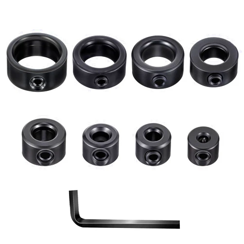 Xinjoduz Depth Stop for Drill Bit 8 Sizes 1/8”, 3/16”, 1/4”, 5/16”, 3/8”, 7/16”, 1/2”, 5/8” Metal Shaft Screw Collar with Allen Wrench High Carbon Steel Drill Bit Depth Stop Collars for Precision Drilling