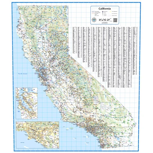 Topographics California Laminated Wall Map (42” Wide x 48” high)