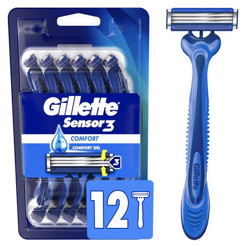 Gillette Sensor3 Comfort Men's Disposable Razors, 12 Razors