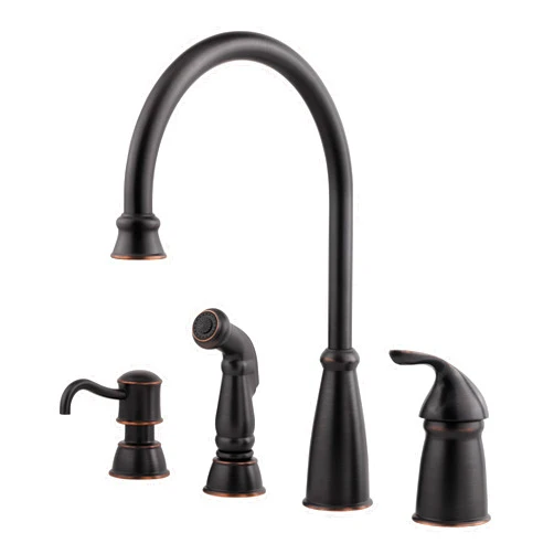 Pfister Avalon Kitchen Sink Faucet with Side Sprayer and Soap Dispenser, Single Handle, High Arc, Tuscan Bronze Finish, GT264CBY