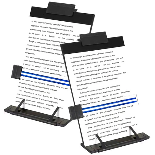 OSPNIEEK 2 Pack Desktop Document Holder Stand with 7 Adjustable Position, Black Metal File Organizer Copyholder for Typing Speech Reading A4 Letter Music Book Tablet Office, with Paper Clip Line Guide
