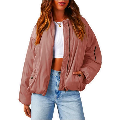 Nsbonu Womens Oversized Bomber Jacket Zip Up Quilted Lightweight Winter Warm Coat