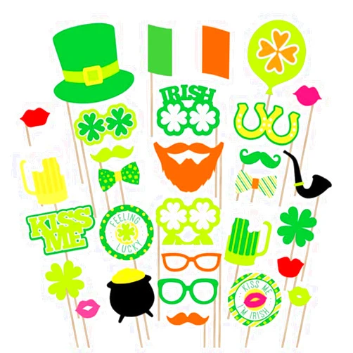 KCXUUYS St Patricks Photo Booth Props, Irish Day Photobooth Props for Photography, Funny Mustaches Selfie Props with Sticks for Kids Women Man Saint Patrick's Day Party Decorations Props 29 Pieces/Set