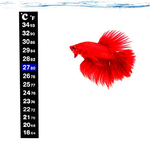 SunGrow Betta Fish Tank Thermometer Stick On, Aquarium Temperature Sticker Strip, 5.2 x 0.7 Inches, Green & Blue Temperature Indicator, Amphibian and Reptile Thermometer Sticker, Black, 1 Pc