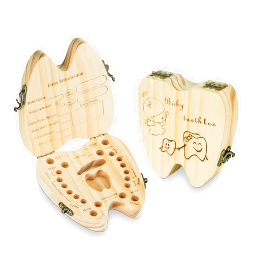 OYBUFSH Baby Teeth Keepsake Box Tooth Fairy Holder Wooden First Lost Deciduous Tooth Collection Organizer Storage for Kids Memory (Girl)