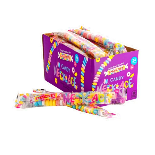 Smarties Candy Necklace Individually Wrapped Gluten Free & Vegan Fruit Flavored Bulk Candy on Stretch String Perfect Party Favors Birthdays & Halloween Celebrations Hard Candy Box - 24 Count