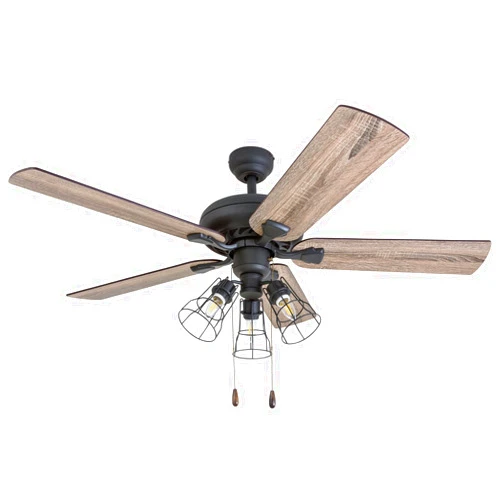 Prominence Home Lincoln Woods, 52 Inch Industrial Style LED Ceiling Fan with Light, Pull Chain, Three Mounting Options, 5 Dual Finish Blades, Reversible Motor - 50581-01 (Bronze)