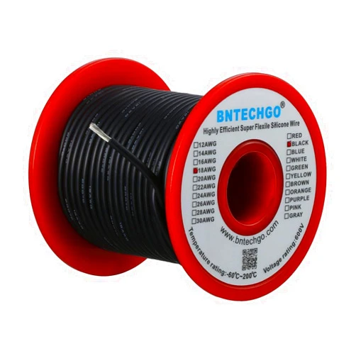 BNTECHGO 18 Gauge Silicone wire spool 100 ft Black Flexible 18 AWG Stranded Tinned Copper Wire