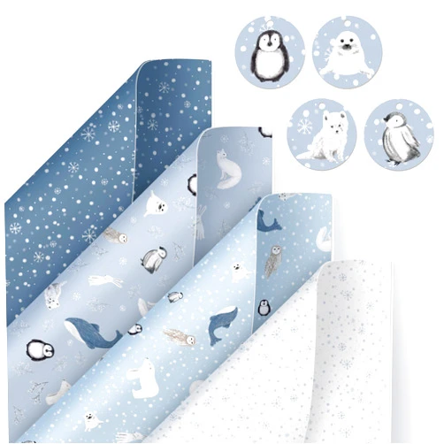 Cheerland 12 Sheets Winter Arctic Theme Wrapping Paper with 20 Gift Tags – Blue Penguin Snowflake Animal Christmas Wrapping Paper for Birthday, Baby Shower, Winter Wonderland Gift Wrap and Party Supplies