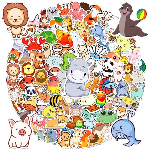 Sneeu 100pcs Cute Animal Sticker Water Bottle Stickers Laptop Stickers Zoo Animals Stickers Vinyl Waterproof Stickers for Notebook School 2.5 * 1.7in