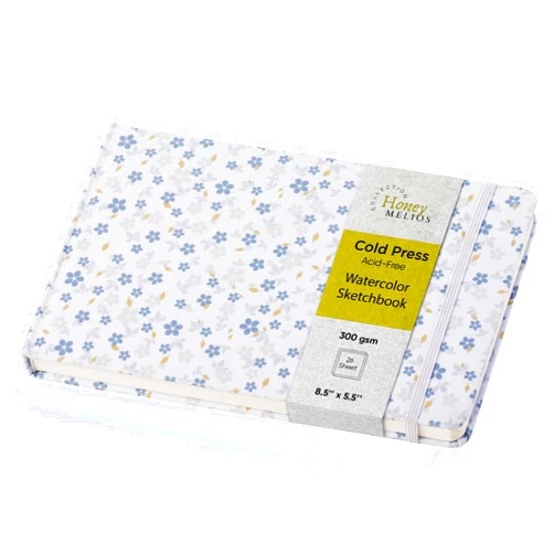 Honey Melios Watercolor Sketchbook Journal 8.5in X 5.5in 300 GSM 100% Cotton, Cold Press Watercolor Paper Sketchbook | 26 Sheets 52 Pages | Watercolor Notebook for Painting | Watercolor Journal for Painting