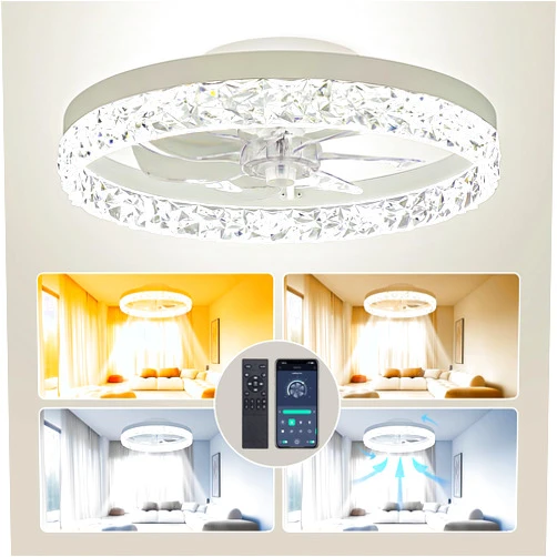 ropelux Low Profile Ceiling Fans with Lights and Remote, 20 inches LED Ceiling Fan Flush Mount, Dimmable & 6 Fan Speeds, White Modern Fan Light Ceiling Fixtures for Bedroom/Living Room