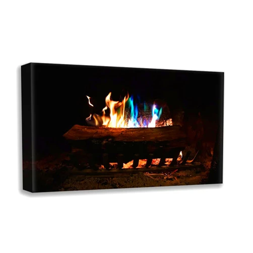 ArtDirect Colorful flames in a fireplace 18x13 Gallery Wrapped Canvas Museum Art by Herbig, David
