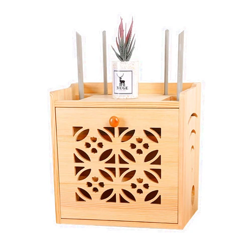 PPGE Home Desktop WiFi Router Storage Box Wood Cable Storage Box Socket Wire Organizer Box TV Set Top Box Storage Rack Power Strip Hidden Finishing Box B