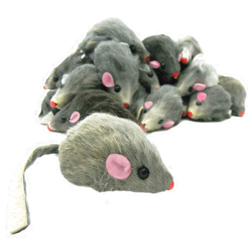 Generic Real Rabbit Fur Rattle Mouse Cat Toy 5 Pack Gray