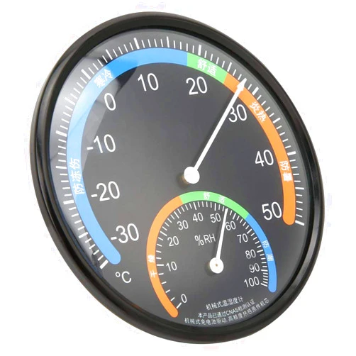 Jeanoko ABS Plastic Thermometer Househeld Thermometer Hygrometer Round Thermometer Indoor Outdoor Thermometer Highly Transparent Curved Glass for Offices(TH101 Black)