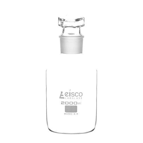 EISCO Labs 2000ml Reagent Bottle - Borosilicate Glass with Wide Mouth and Penny Stopper