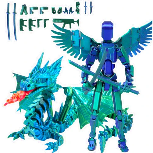 Diaund T13 Action Figure Set with 3D Printed Dragon (Assembly Completed), 3D Printed Multi-Jointed Movable Robot Dummy Set with Full Articulation, Dummy 13 Action Figure for Collectors Desktop Decorations