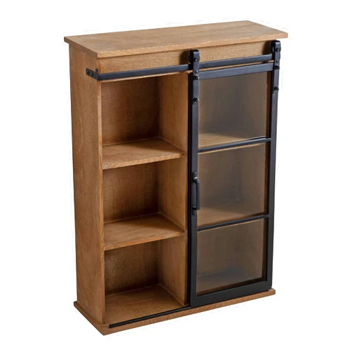 Kate and Laurel Barnhardt Decorative Wooden Wall Cabinet with Sliding Glass Door, 22