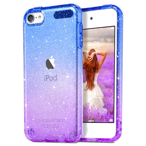 ULAK Clear Gradient Glitter Case for iPod Touch 7th/6th/5th Generation, Hybrid Slim Cute Case for Girls Women, Shockproof Anti-Scratch Soft TPU Bumper Cover for iPod Touch 7/6/5, Blue+Purple