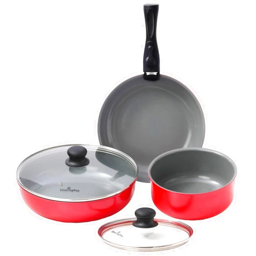 Flamingpan 6 Pieces Detachable Pots and Pans Set and Nonstick Cookware Set with Removable Handle, Dishwasher & Oven Safe, Suitable for All Stovetops (Red)