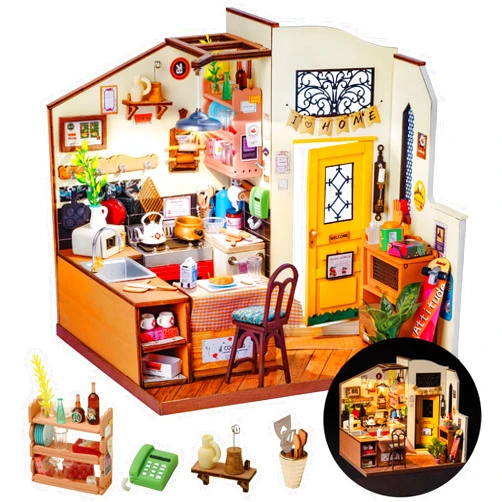 Rolife DIY Miniature Cozy Kitchen House Kit for Adults to Build, Tiny House Making Kit with Furnitures, Halloween/Christmas Decorations/Gifts for Family and Friends (Cozy Kitchen)