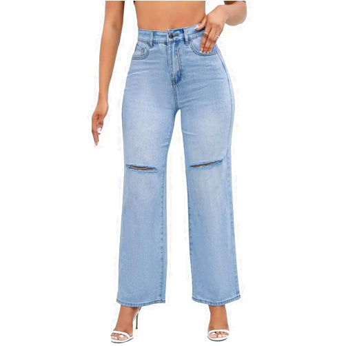 LONGBIDA Womens High Waist Ripped Straight Wide Leg Baggy Jeans Y2k Boyfriend Distressed Loose Denim Pants