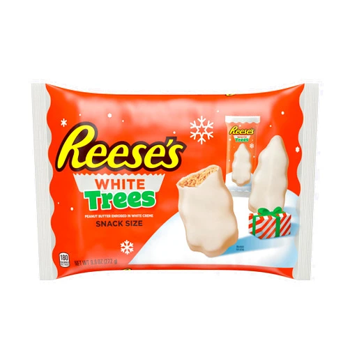 REESE'S White Creme Peanut Butter Snack Size Trees, Christmas Candy Bag, 9.6 oz