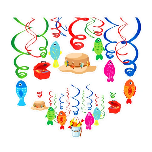 KRISTIN PARADISE 30Ct Gone Fishing Hanging Swirl Decorations, O-Fish-Ally Party Supplies, Little Fisherman Birthday Theme, The Big One Kids Decor for First 1st Boy Girl Baby Shower, O Fish Ally Favors