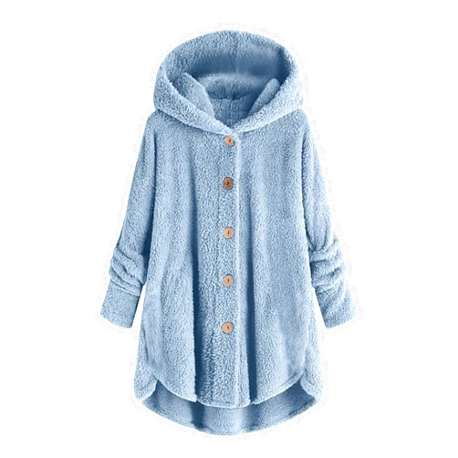 Generic Women's Fashion Solid Color Pocket Button Hooded Loose Casual Long Sleeve Sweater Jacket