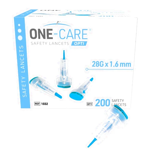 ONE-CARE Opti Safety Lancets Top Button Activated, 28Gx1.6mm, 200 Count