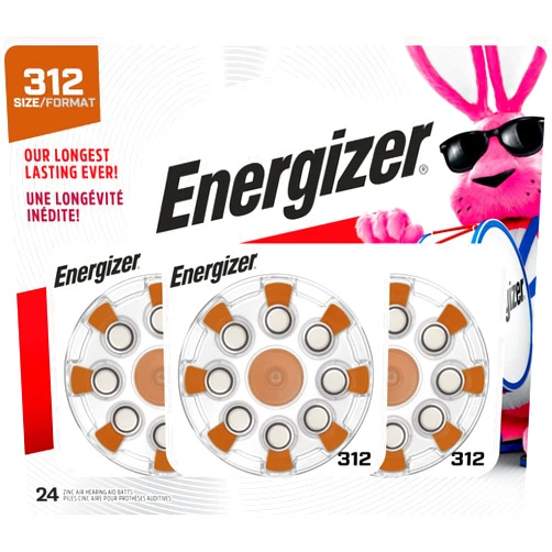 Energizer Size 312 Hearing Aid Batteries, EZ Turn & Lock Hearing Aid Batteries Size 312, 24 Count