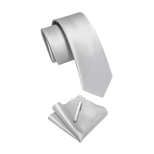 YourTies Skinny Tie and Pocket Square Tie Clip Sets for Men Satin Slim Neckties with Gift Box