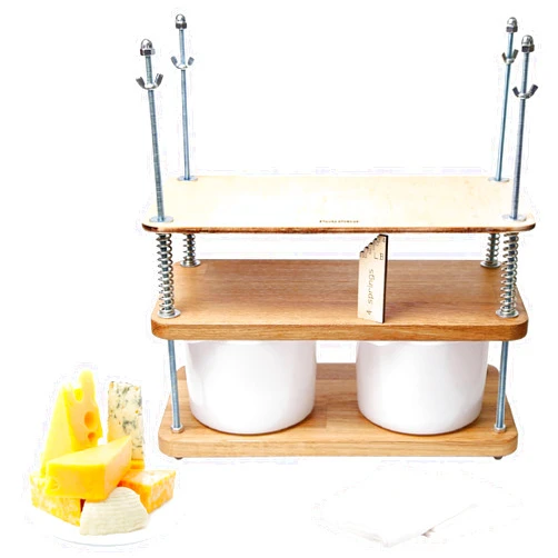 PetriStor Wooden Cheese Press For Cheese Making 16 In Natural Oak 18 mm Thick - Cheese Making Kit With Wooden Cheese Press and 2 Cheese Molds 1/2 Gal, Cheesecloth, Springs and Measuring Scale Included