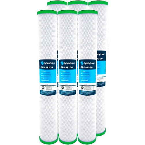 SpiroPure SP-CBR2-20 20x2.5 0.5 Micron NSF Certified Coconut Shell Carbon Block Water Filter Cartridge CBC-20 155309-43 SMCB-2520 (Case of 6)