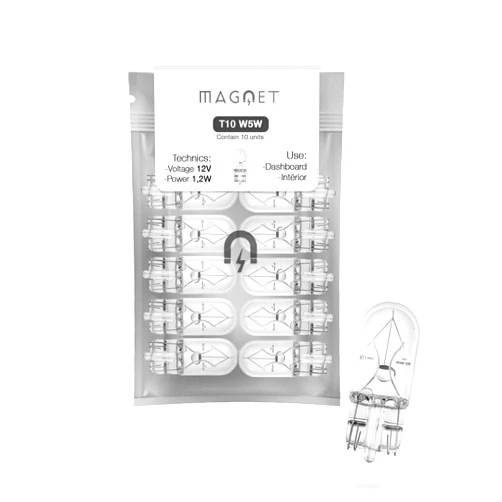 Magnet Pack of 10 W5W Halogen Wedge Bulbs 12V 5W T10 Socket W2.1X9.5D Indoor and Outdoor – Car and Motorcycle