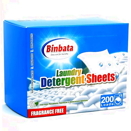 Binbata Laundry Detergent Sheets, 200 Count, Fragrance Free, Unscented, Eco-Friendly, Hypoallergenic, Biodegradable, Plastic Free, Liquidless, Suitable for Sensitive Skin