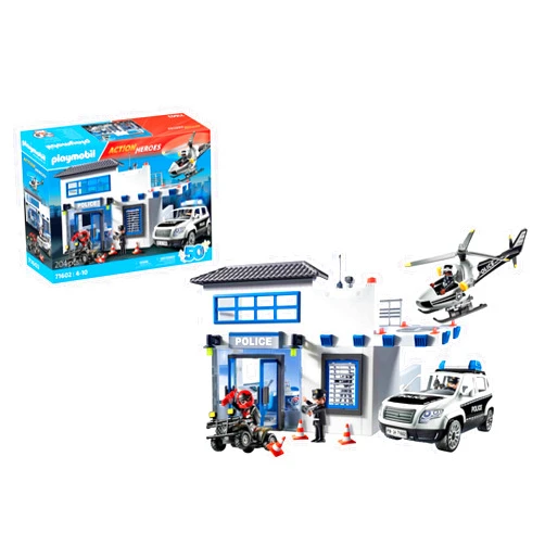 PLAYMOBIL Action Heroes 71602 Police Station with Vehicles, Large Command Centre with Police Helicopter and Many Exciting Details, Action-packed Toy for Children from 4 Years