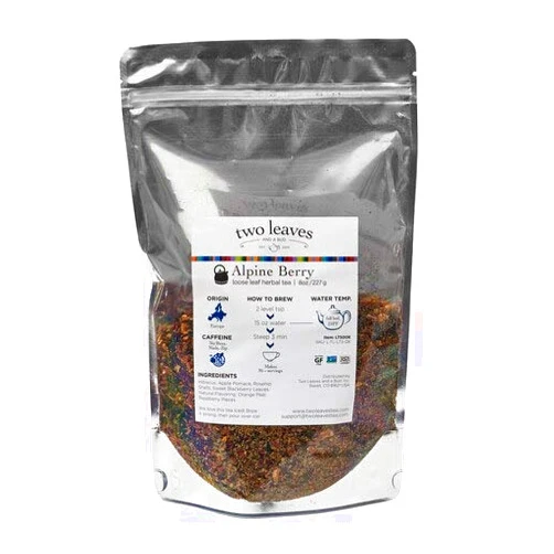 Two Leaves and a Bud Alpine Berry Herbal Loose Tea, Naturally Caffeine Free, Loose Leaf Herbal Tea with Hibiscus in a Resealable Sleeve, 1/2 lb Full Leaf Tea