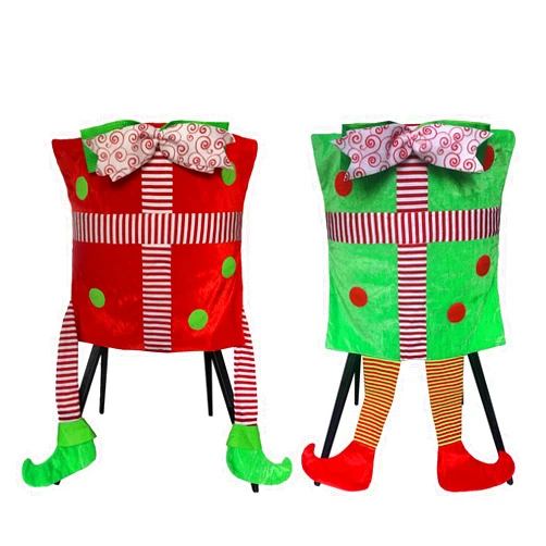 Bonfête 4 Pack Christmas ELf Legs Chair Covers with Bow Xmas Chair Slipcover Protectors Chair Back Covers for Dining Room, Xmas Eve Party Decor (Rectangular)