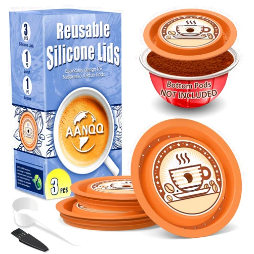 AANQQ Reusable Lids for Nespresso Pods Vertuo, 3pcs Food Grade Silicone Caps for Any Sizes of Reusable Nespresso Vertuo Pod Refillable Vertuo Capsule (3pcs Silicone Lids-No Capsule)