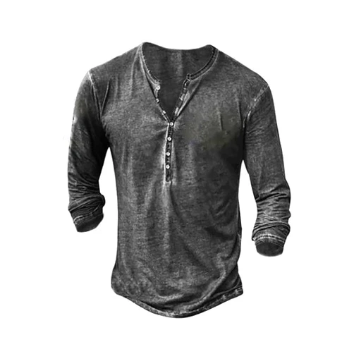 Beotyshow Mens Distressed Henley Shirts Front Placket Retro Long Sleeve Tee Shirts Casual Button Down Washed T-Shirts for Men